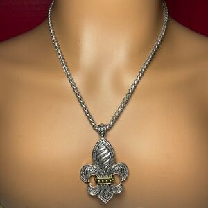 Large Fleur de Lis Pendant with Heavy Chain. 17 to 20 inches long